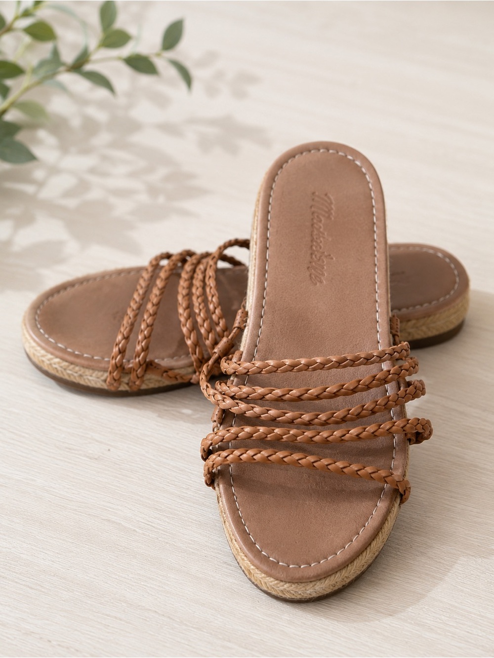 Madewell Kathryn Strappy Braided Slide Sandals Women’s Tan Espadrille Flat Sz 8